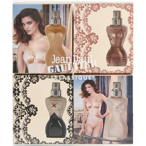JEAN PAUL GAULTIER VARIETY 4 PIECE MINI VARIETY WITH TWO JEAN PAUL GAULTIER CLASSIQUE X EDP AND EDT & TWO JEAN PAUL GAULTIER EDP AND EDT AND ALL ARE .11 OZ MINIS