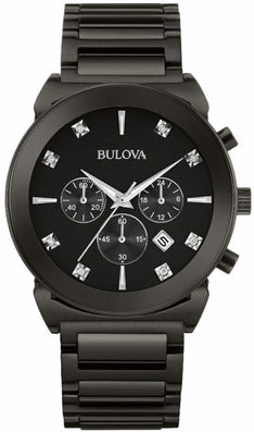 Bulova© Men's Bulova Diamond Black Steel Link Chronograph Watch